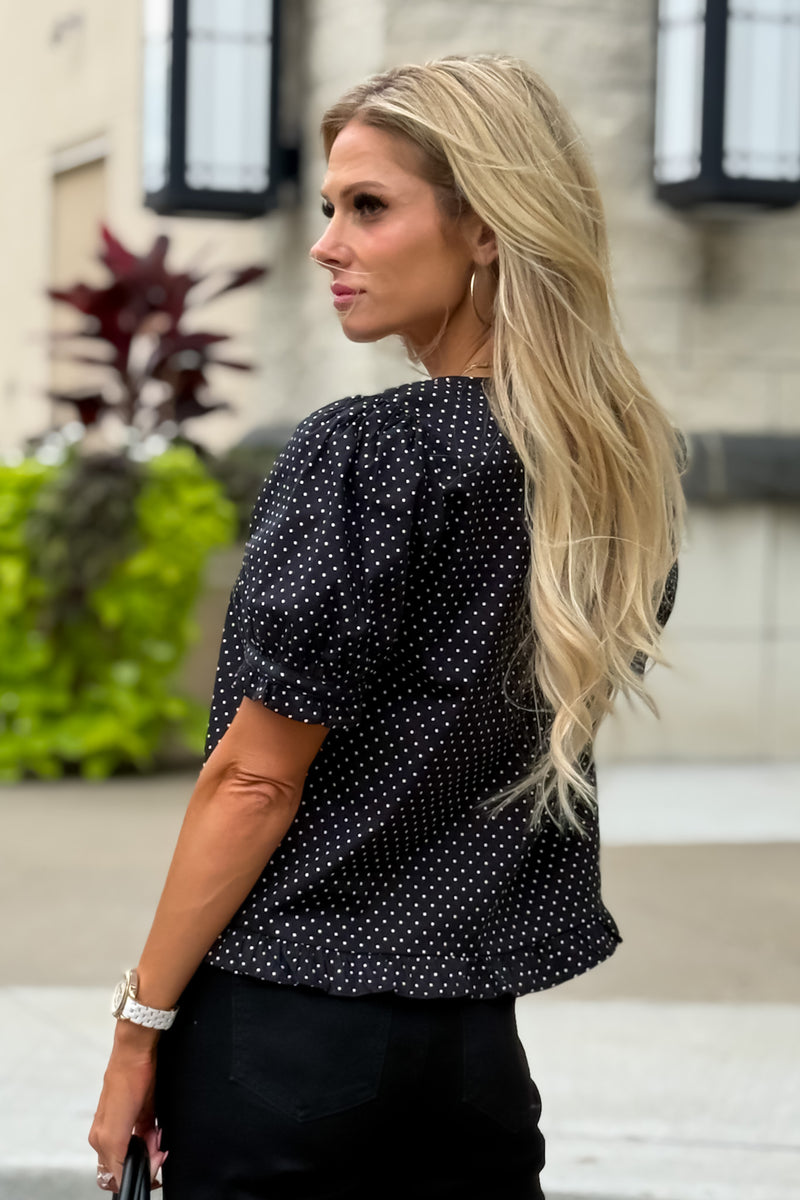 Bonnie Polka Dot Button Up Blouse : Black