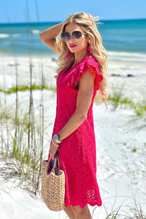 Braylin Crochet Mini Dress : Raspberry