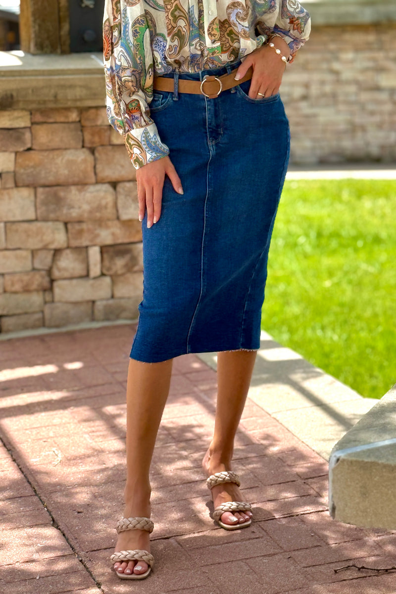 Judy Blue Arya High Waist Mid Length Skirt : Dark