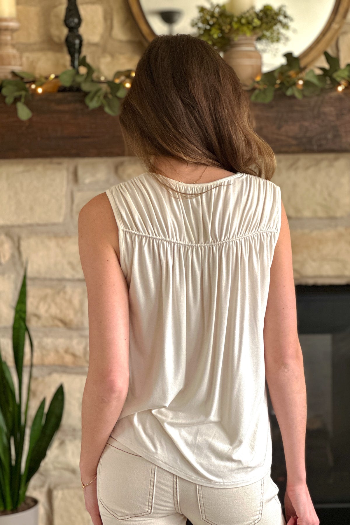 Liverpool Astoria Sleeveless Shirred Detail Top : Cream