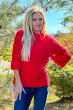 Elizabeth Mock Neck Pullover Sweater : Red