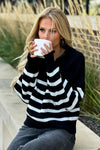 Russell 1/4 Zip Striped Pullover Sweater : Black/White