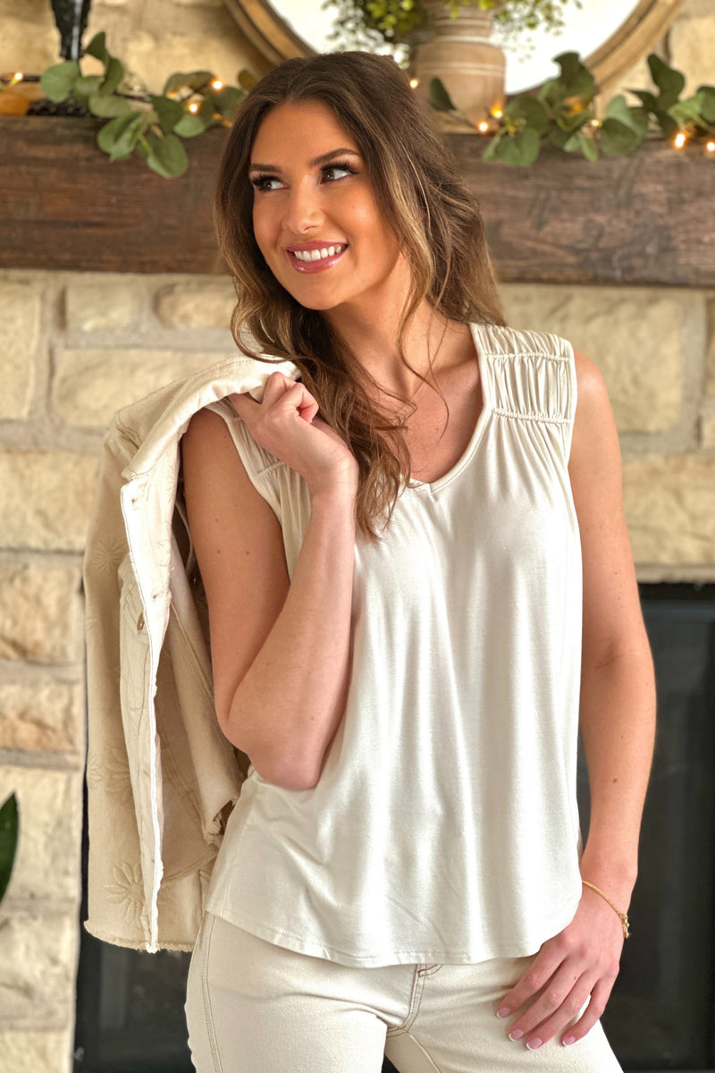Liverpool Astoria Sleeveless Shirred Detail Top : Cream