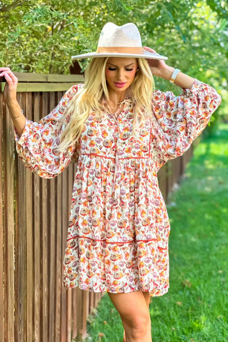 Darci Floral Print Dress : Rust