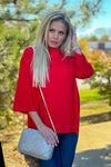 Elizabeth Mock Neck Pullover Sweater : Red