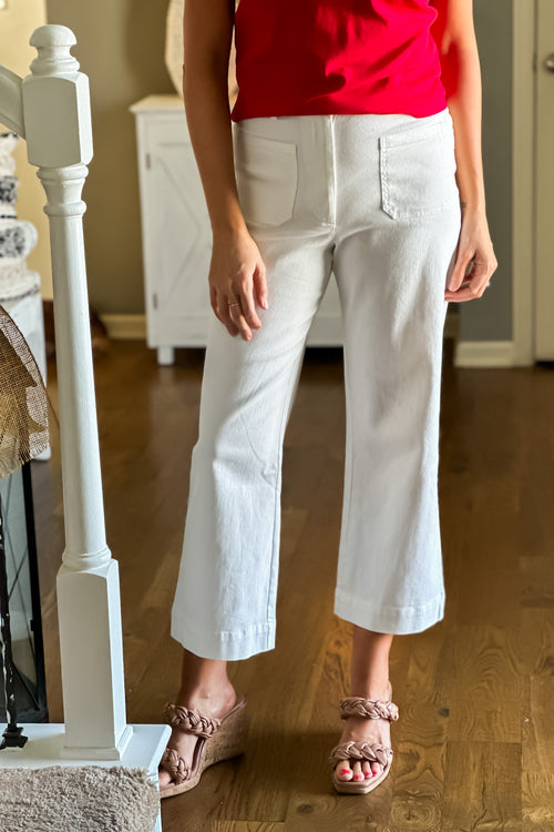 On Trend Twill Wide Leg Pant : White
