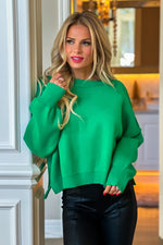 Cozy Era Relaxed Cropped Sweater : Greenl