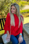 Elizabeth Mock Neck Pullover Sweater : Red