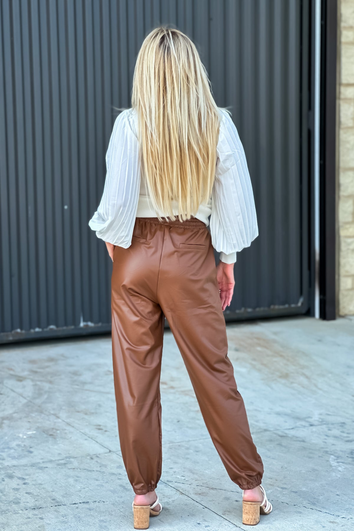 Feeling Brand New Pleather Joggers : Chocolate