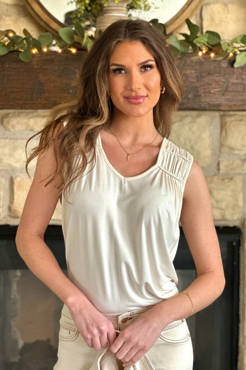 Liverpool Astoria Sleeveless Shirred Detail Top : Cream