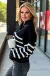 Russell 1/4 Zip Striped Pullover Sweater : Black/White