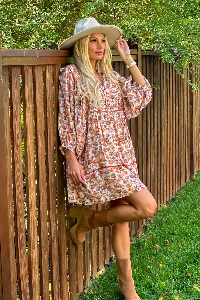 Darci Floral Print Dress : Rust