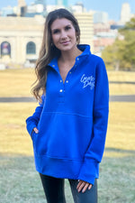 Lula Fleece Embroidered Game Day Snap : Blue