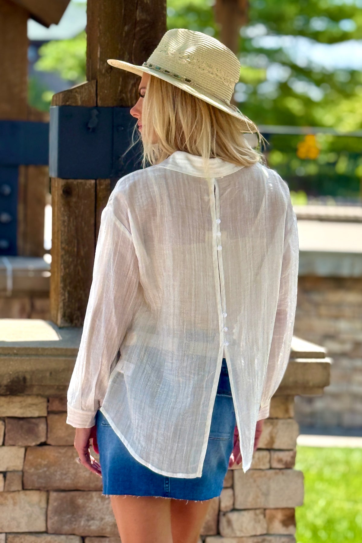 Sable Textured Shimmer Button Up Shirt : Sand
