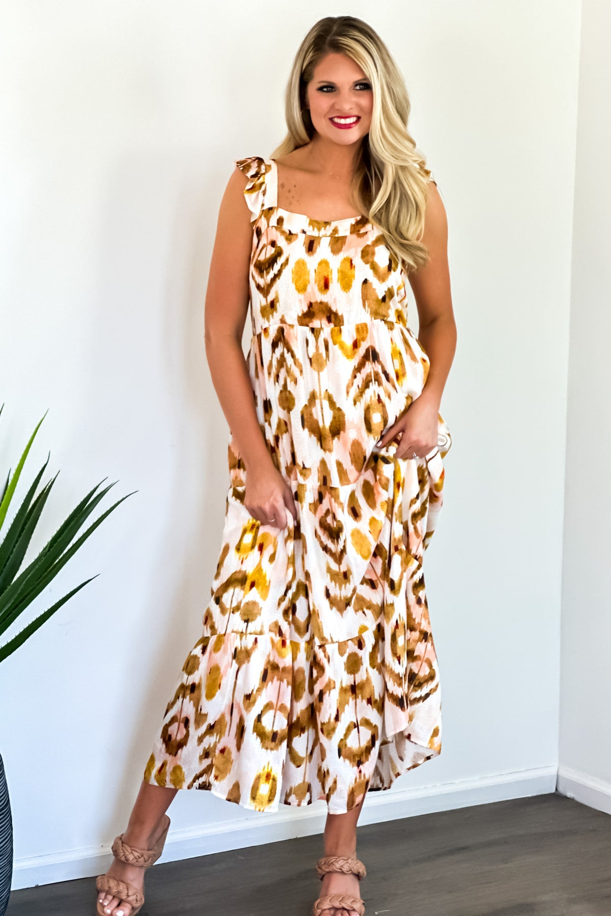 Tribal Ariana Flutter Strap Maxi Dress : Walnut