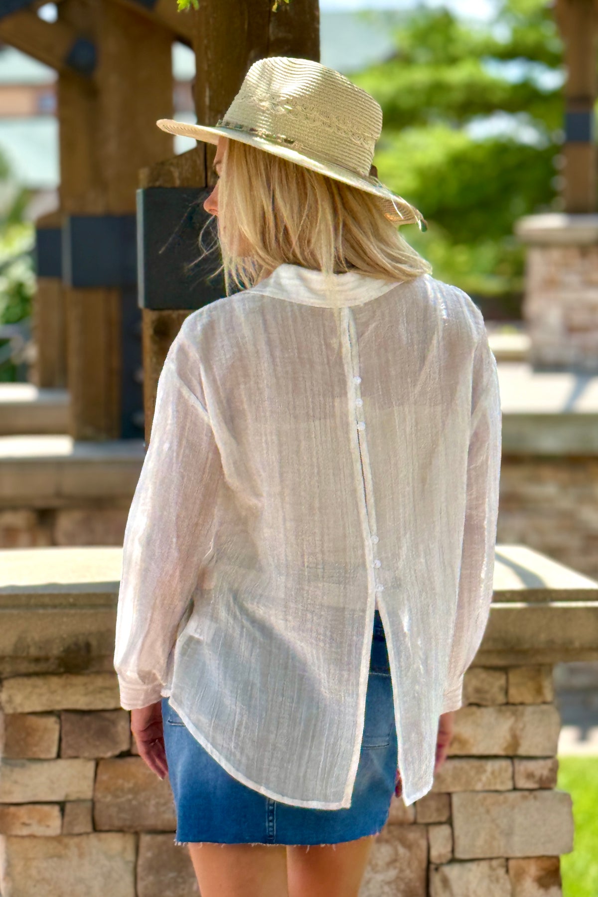 Sable Textured Shimmer Button Up Shirt : Sand