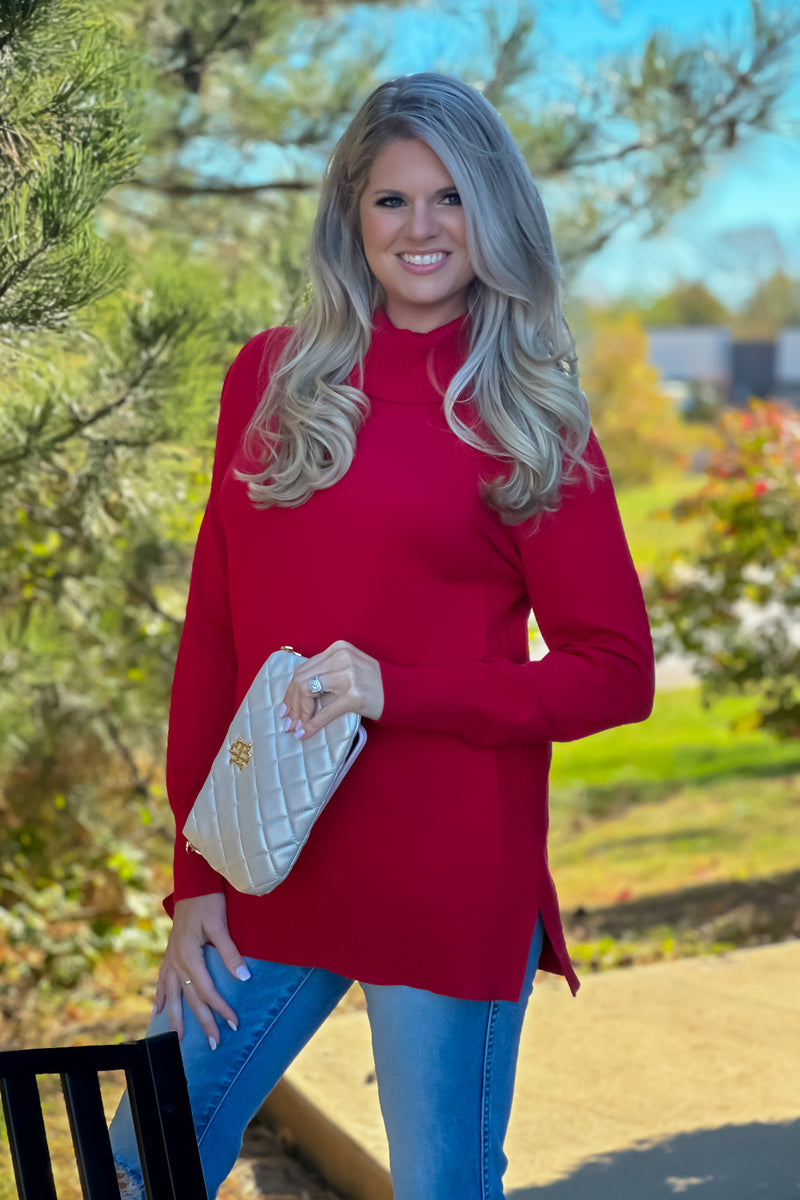 Tribal Avania Cowl Neck Sweater : Scarlet