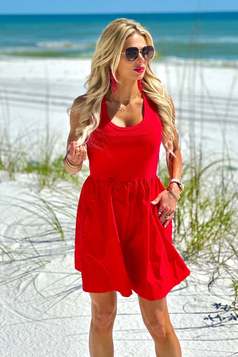 Emilijah Contrast Tank Mini Dress : Cherry