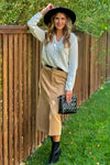 Elaine Stretch Rib Midi Skirt : Camel