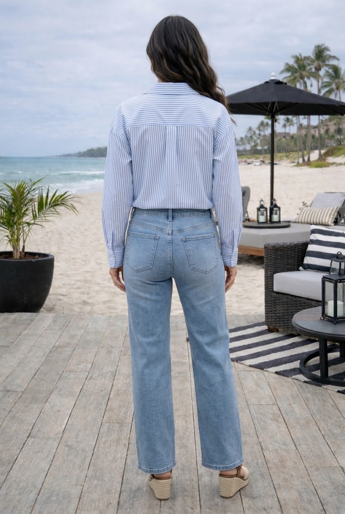 Dorothy Woven Long Sleeve Striped Top : Baby Blue