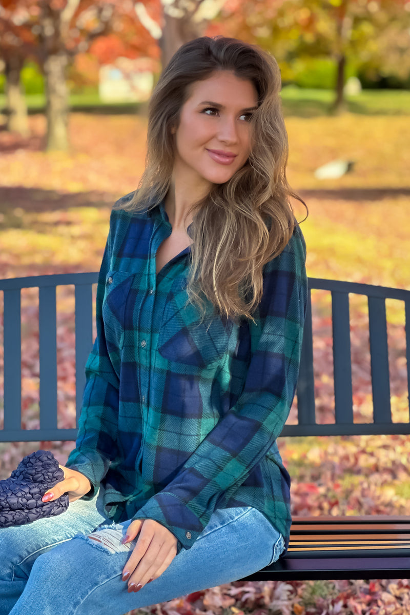 Lewis Soft Plaid Button Down Shirt : Pine Green & Navy