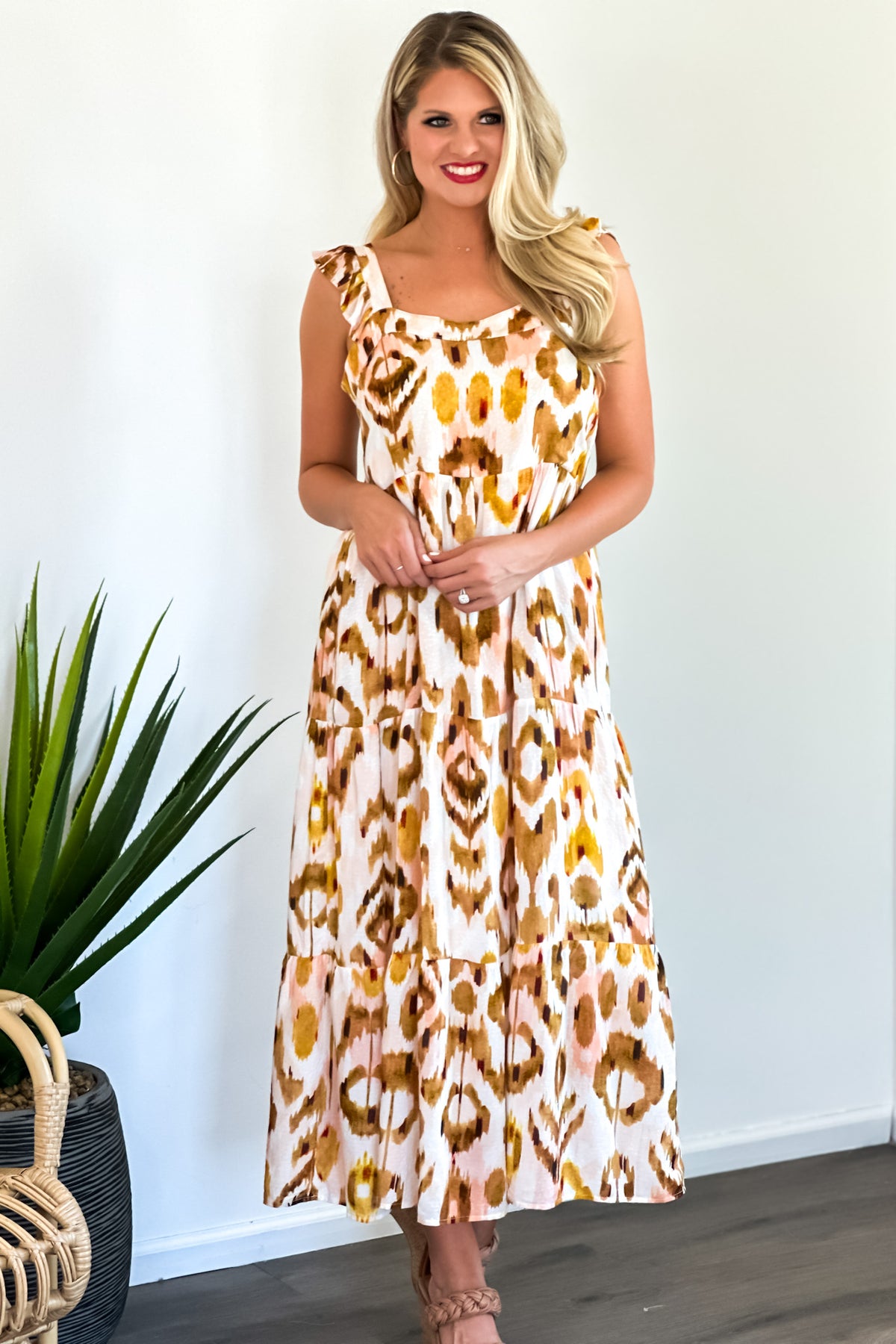 Tribal Ariana Flutter Strap Maxi Dress : Walnut