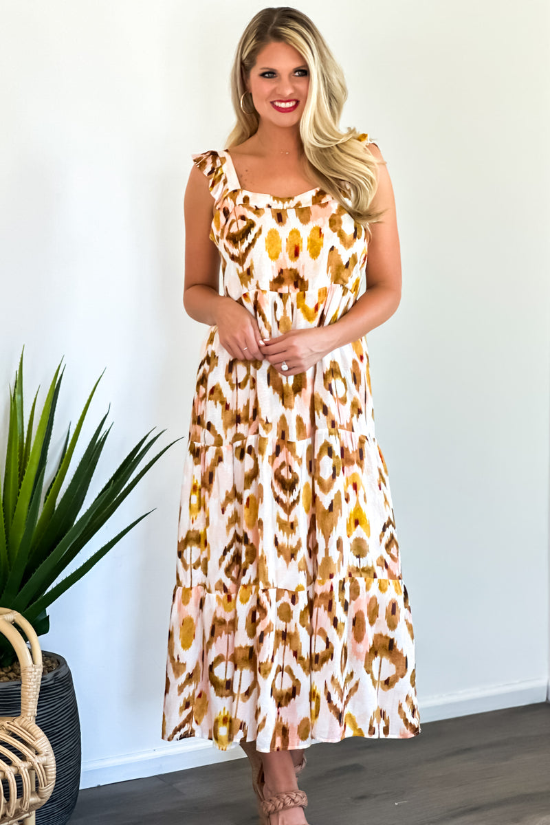 Tribal Ariana Flutter Strap Maxi Dress : Walnut
