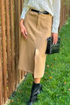 Elaine Stretch Rib Midi Skirt : Camel