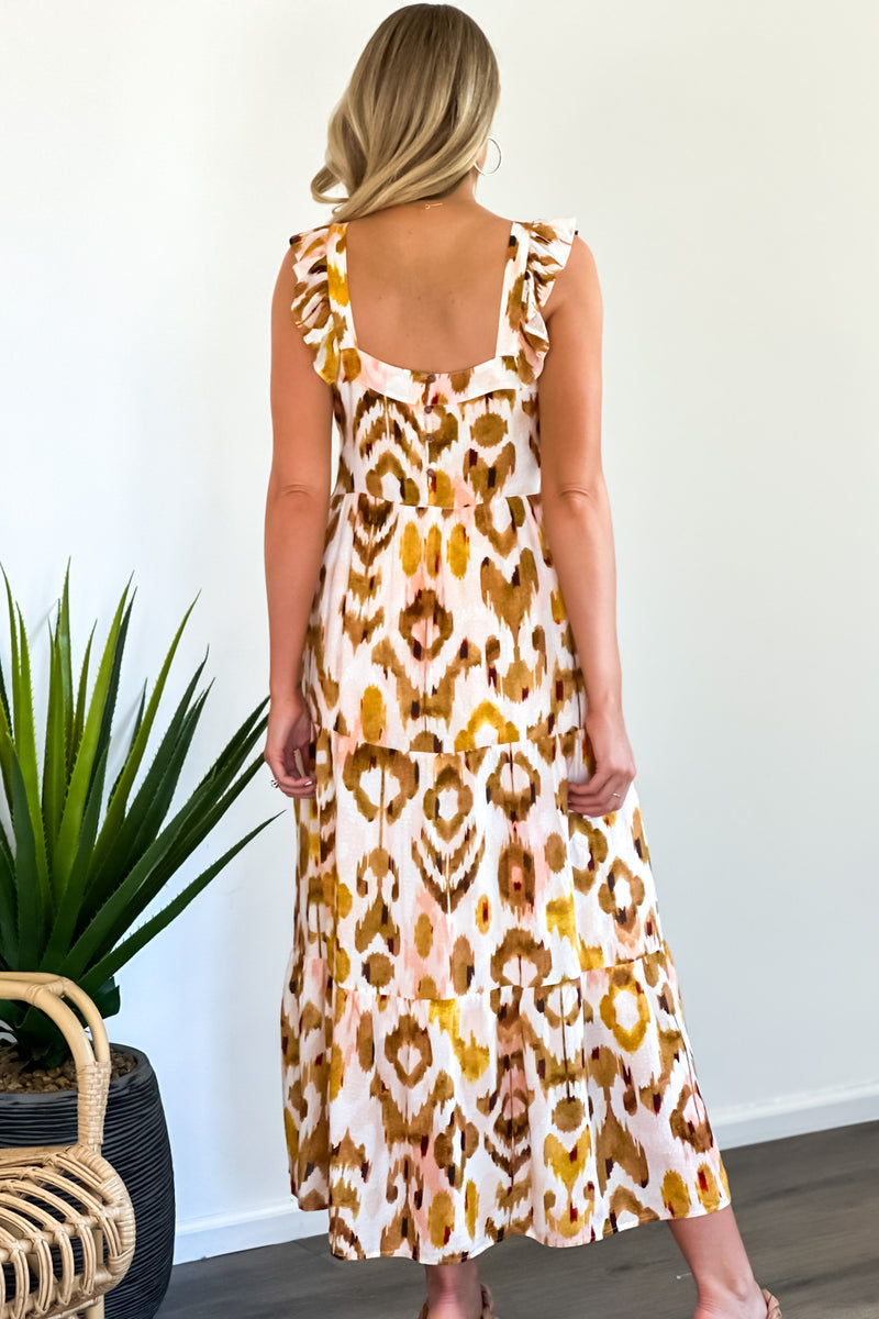 Tribal Ariana Flutter Strap Maxi Dress : Walnut