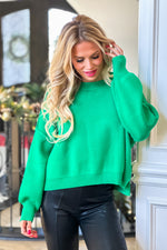 Cozy Era Relaxed Cropped Sweater : Greenl