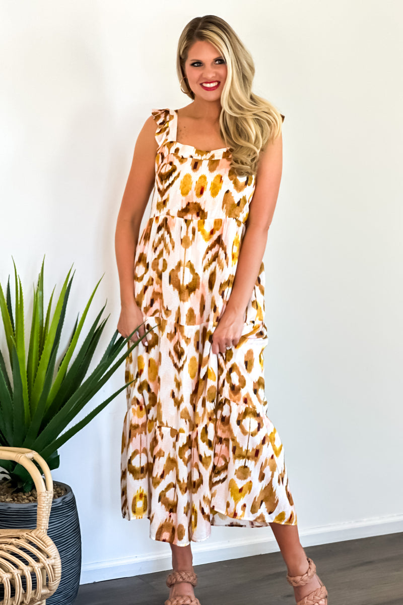 Tribal Ariana Flutter Strap Maxi Dress : Walnut