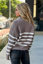 Russell 1/4 Zip Striped Pullover Sweater : Taupe/Ivory