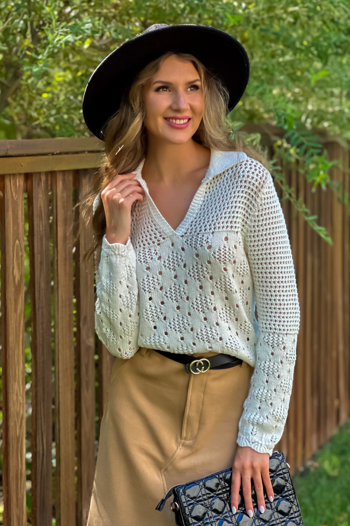 Joana Pointelle Knit Sweater : Ecru