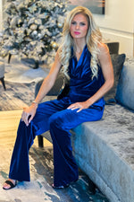 Refined Elegance Velvet Cowl Neck Jumpsuit : Teal