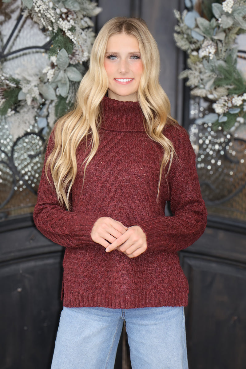Charlie B Merida Cable Knit Sweater : Cabernet