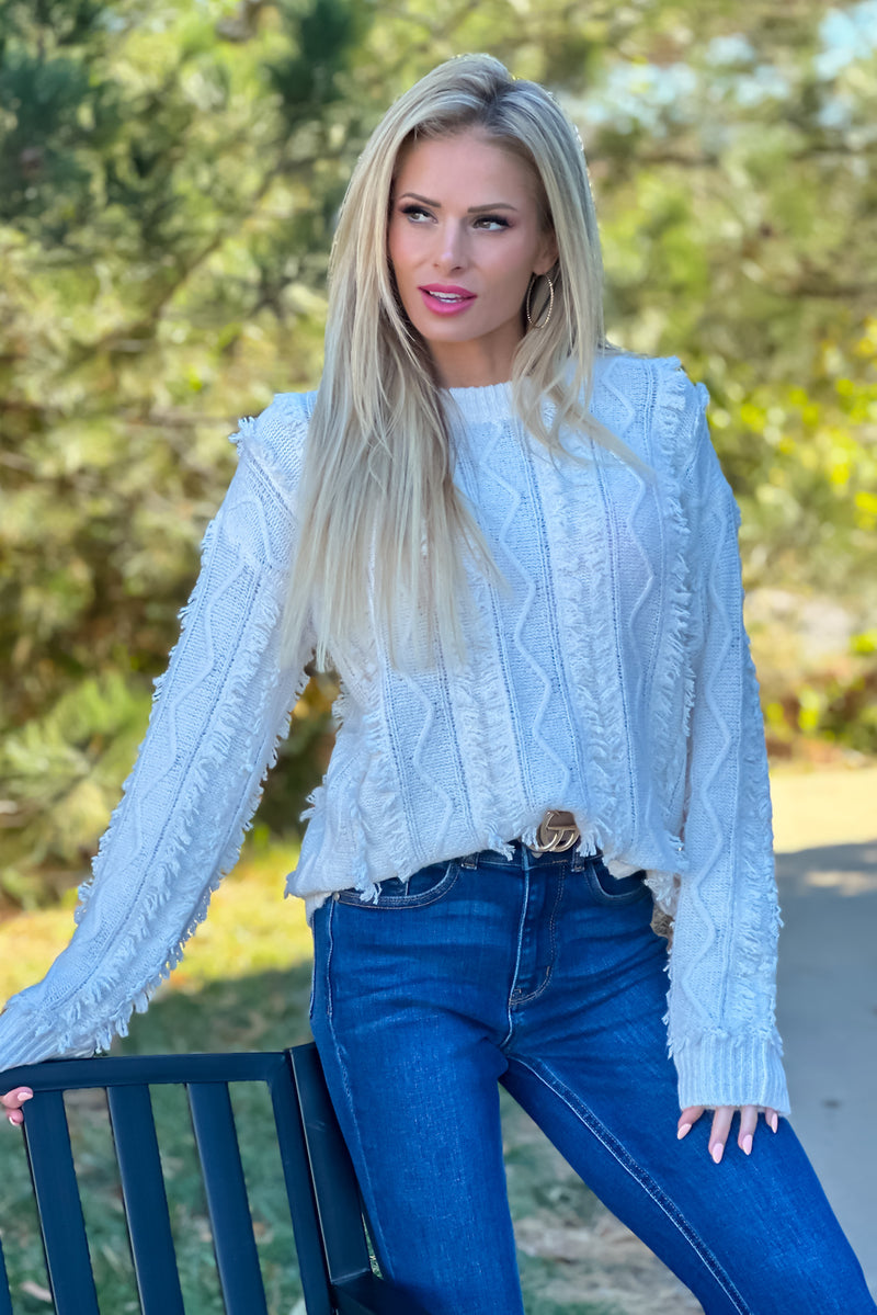 Snow Day Fringe Detail Sweater : Cream