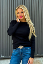 Know It All Boat Neck Knit Top : Black