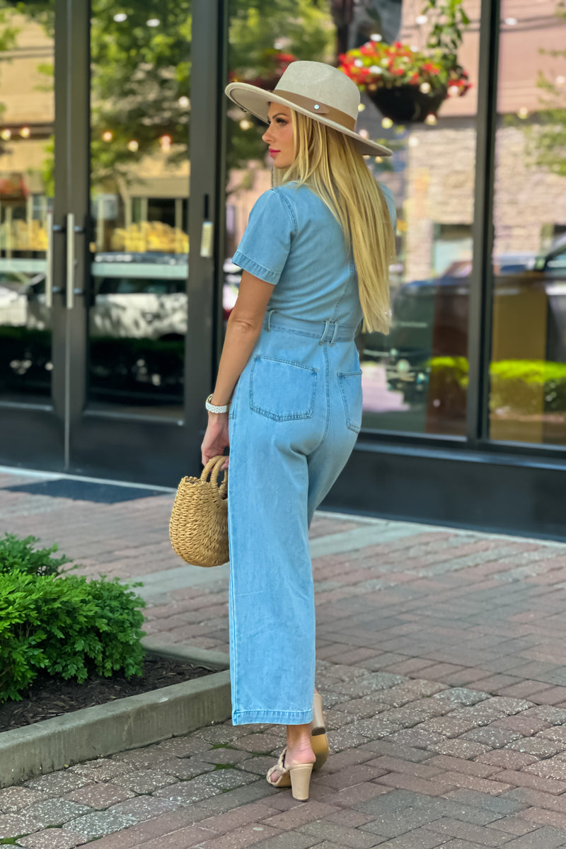 Juliet Zipper Front Jumpsuit : Light Denim