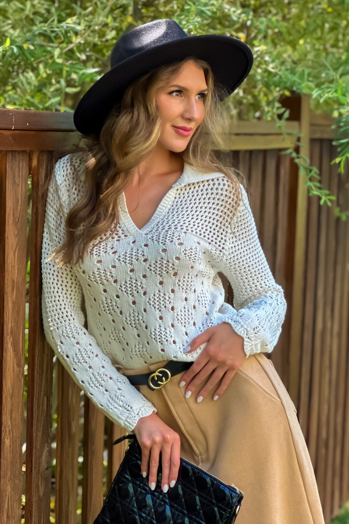 Joana Pointelle Knit Sweater : Ecru