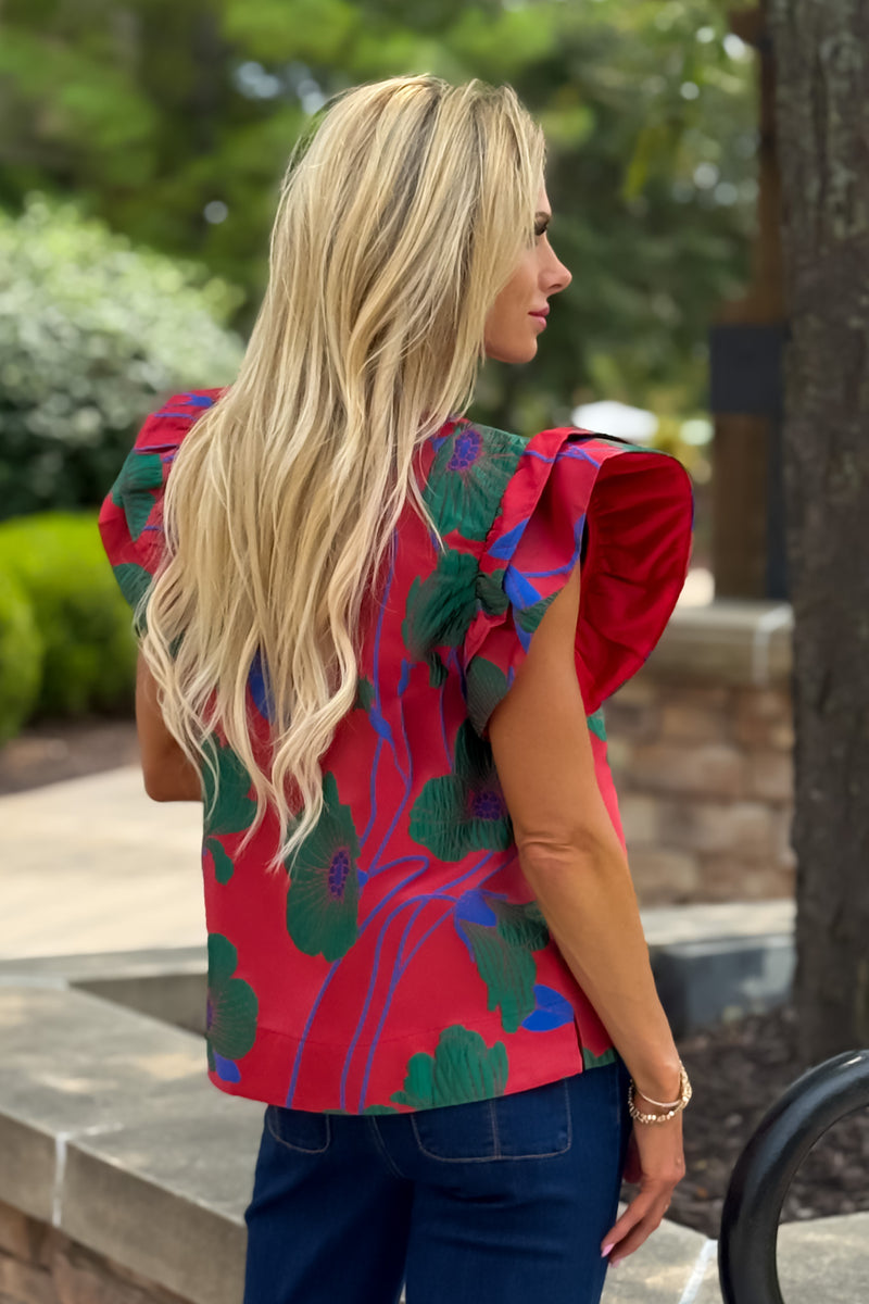 Bray Floral Embroidered Top : Red/Green