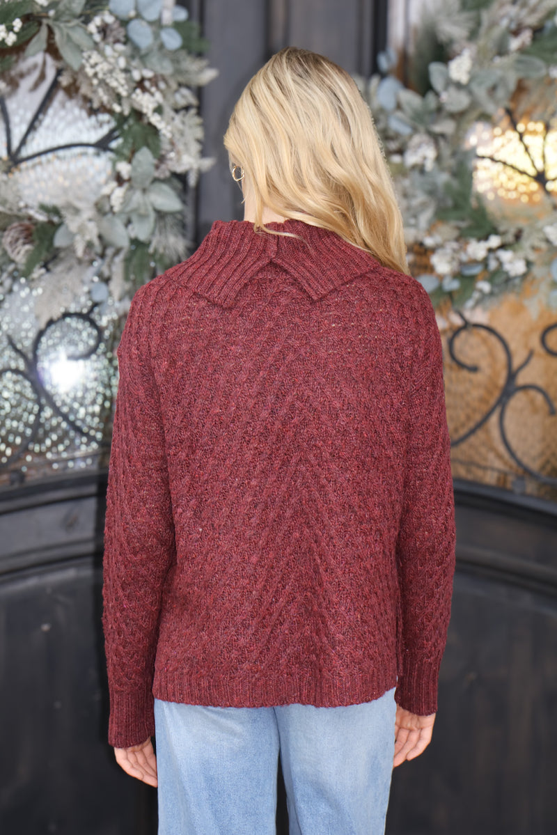 Charlie B Merida Cable Knit Sweater : Cabernet