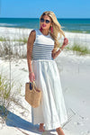 Juno Knit Top Woven Tank Dress : White/Navy