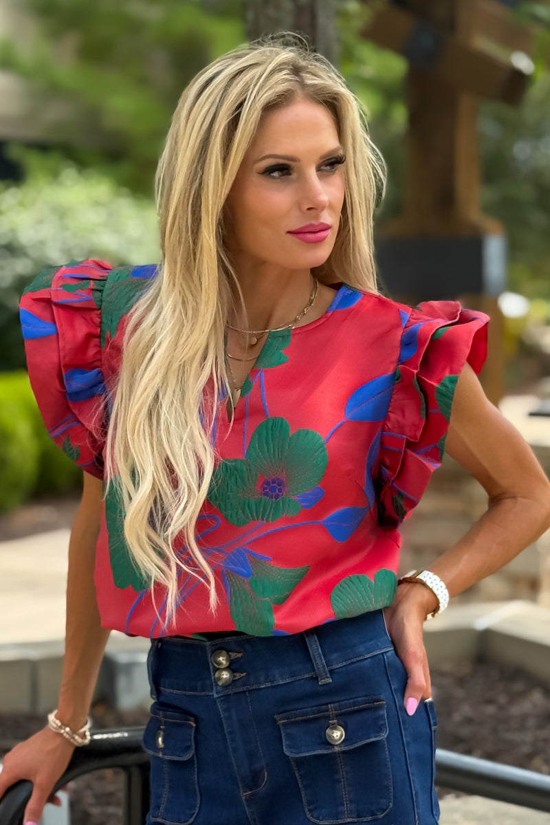 Bray Floral Embroidered Top : Red/Green