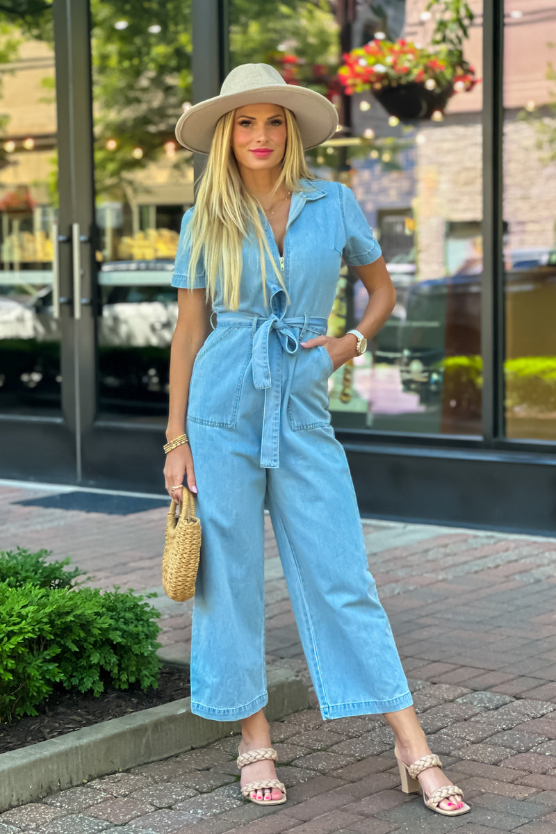 Juliet Zipper Front Jumpsuit : Light Denim