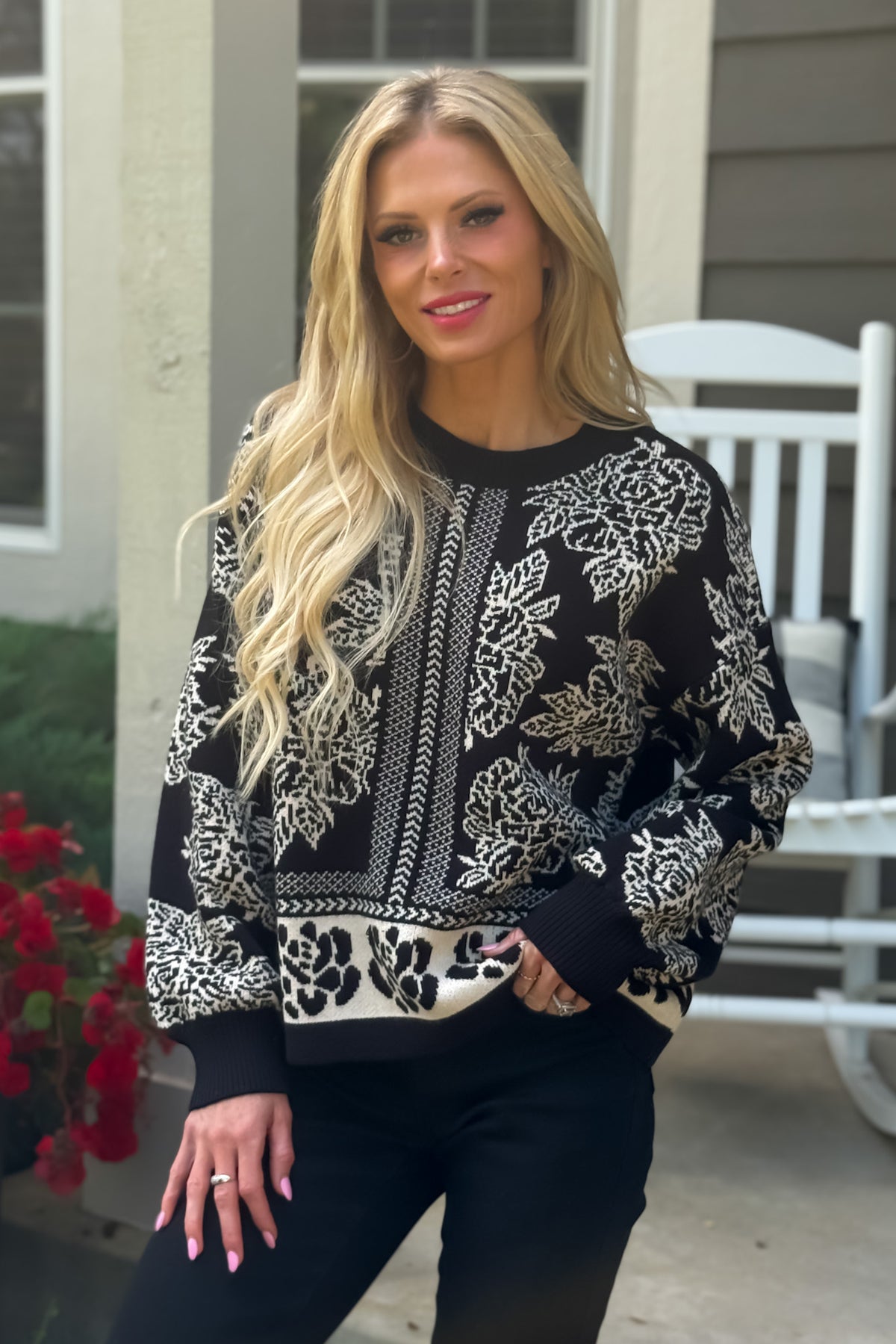 Kailey Floral Print Sweater : Black