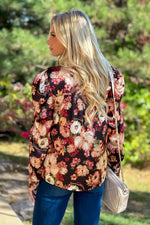 Raya Floral Print Satin Blouse : Black Multi