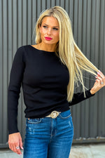 Know It All Boat Neck Knit Top : Black