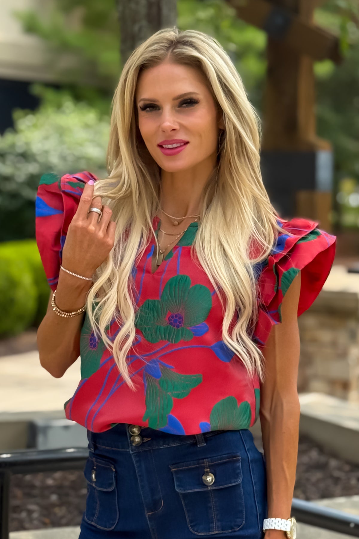 Bray Floral Embroidered Top : Red/Green