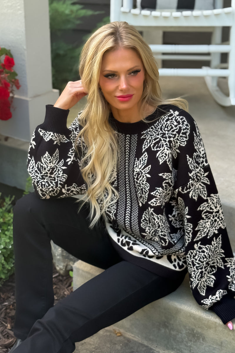 Kailey Floral Print Sweater : Black