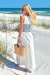 Juno Knit Top Woven Tank Dress : White/Navy